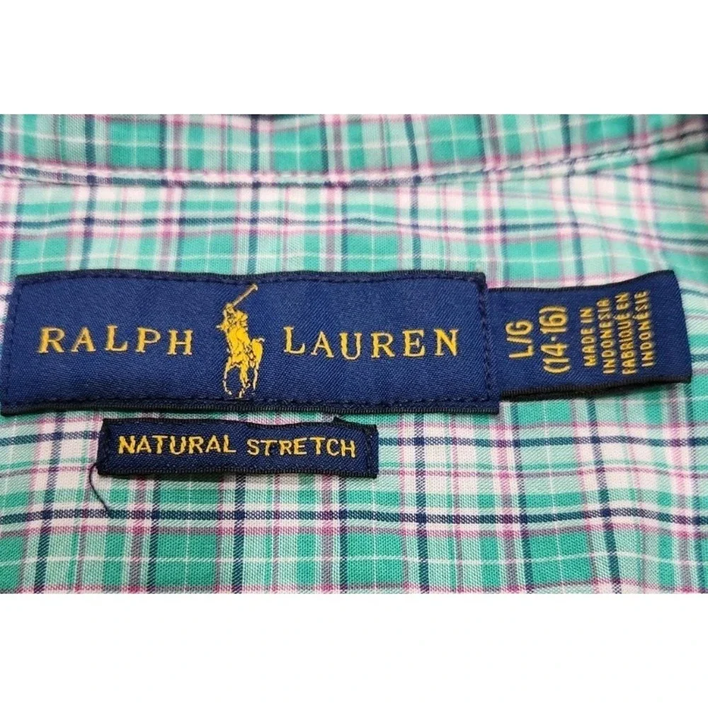 Ralph Lauren Natural Stretch Boy's‎ Longsleeve Shirt plaid green Large (14-16)